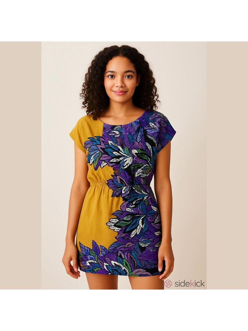 4/$67 Deal! Vintage 90's Yellow & Purple Floral Mini Dress